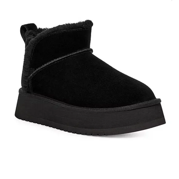 UGG Koolaburra Women's Black Ultra Mini Platform Flat Heel Winter Boots Sz 9