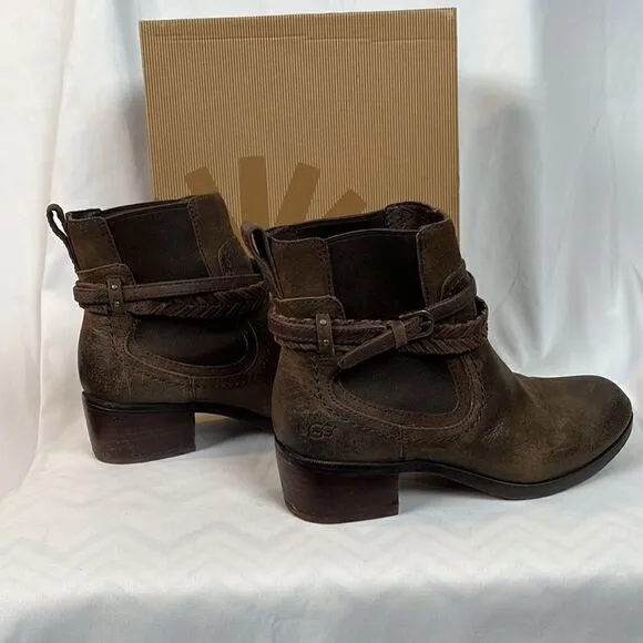 Ugg Krewe Chocolate Leather Boots Booties - 6.5