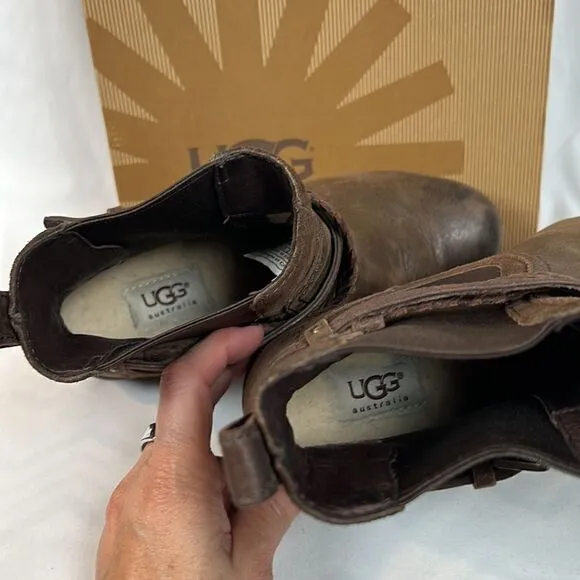 Ugg Krewe Chocolate Leather Boots Booties - 6.5