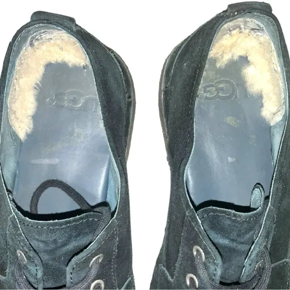 Ugg Mens 3269 Black Suede Lace Up Oxfords Chaucer Sheepskin Interior Shoes 10.5
