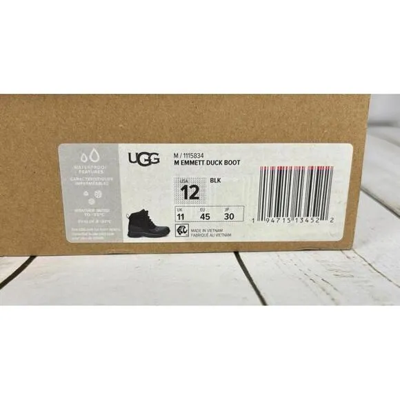 Ugg Men’s Emmett Duck Boot Lace Up Black Size 12 Outdoor