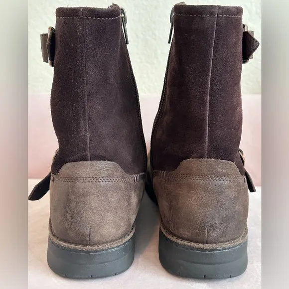 UGG Messner Mens 11.5 Waterproof Suede Leather Boots Chocolate Brown Buckle Zip