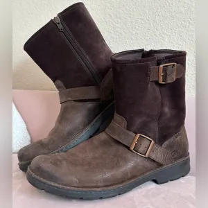 UGG Messner Mens 11.5 Waterproof Suede Leather Boots Chocolate Brown Buckle Zip