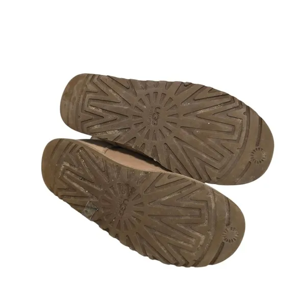 UGG Mini Bailey Button Boots Sheepskin Suede Tan Winter Warm Women's Size?