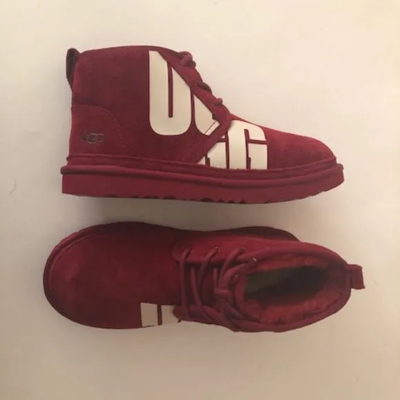 UGG Neumel Suede Leather Red Chopd Split Chukka Boot. Size: 7, 8
