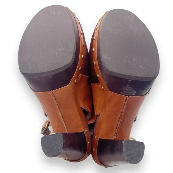 UGG Nicco Leather Calf Hair Platform Peep Toe Slingback Sandal Brown Size 8.5