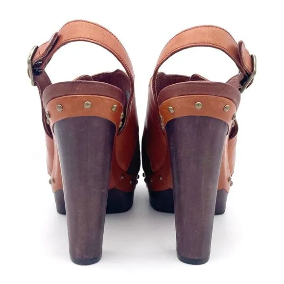UGG Nicco Leather Calf Hair Platform Peep Toe Slingback Sandal Brown Size 8.5