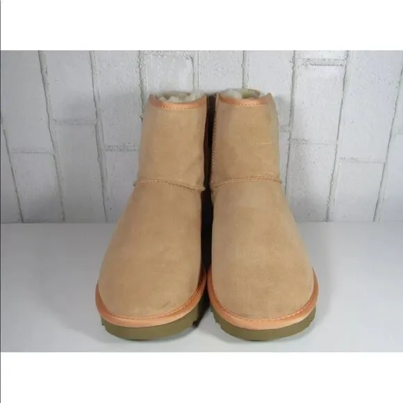 UGG Satin Bow Mini Boots Suntan Color Size 8 NEW