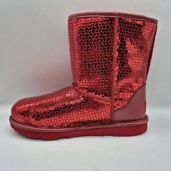 Ugg Toddler Girls Kids' Classic II Gel Hearts Boot Metallic Red Size US 10