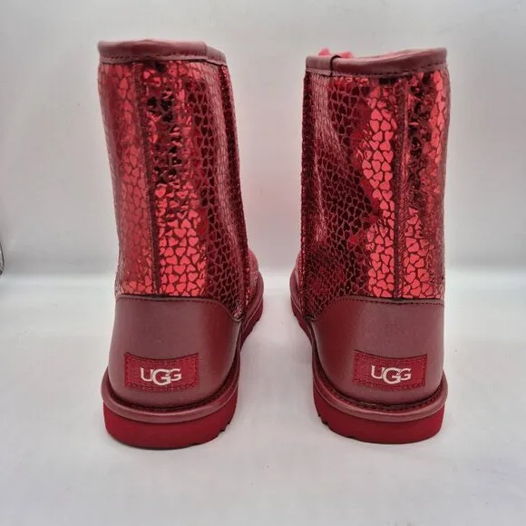 Ugg Toddler Girls Kids' Classic II Gel Hearts Boot Metallic Red Size US 10