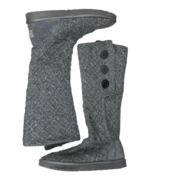UGG Women’s Cardy Lattice Grey Knit Pull On Winter Boots Size US 10
