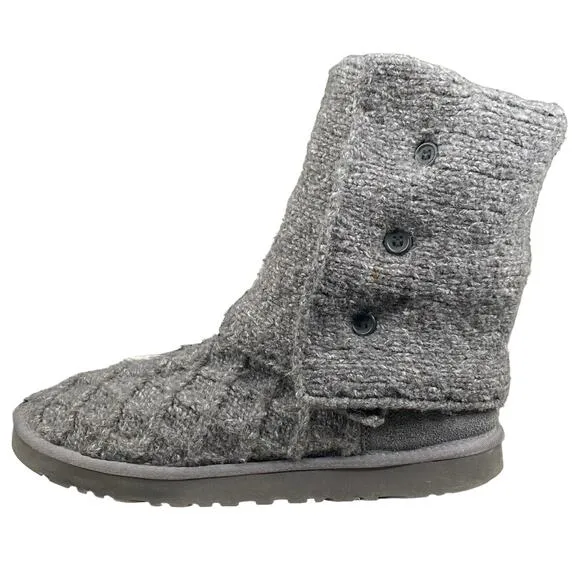 UGG Women’s Cardy Lattice Grey Knit Pull On Winter Boots Size US 10