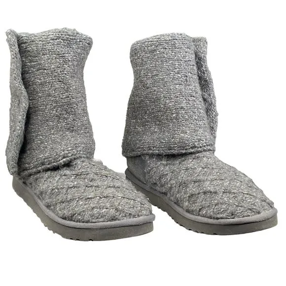 UGG Women’s Cardy Lattice Grey Knit Pull On Winter Boots Size US 10