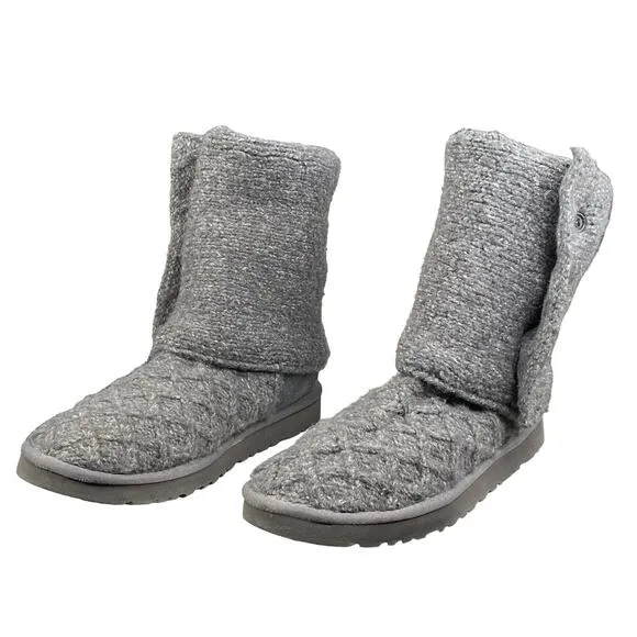UGG Women’s Cardy Lattice Grey Knit Pull On Winter Boots Size US 10