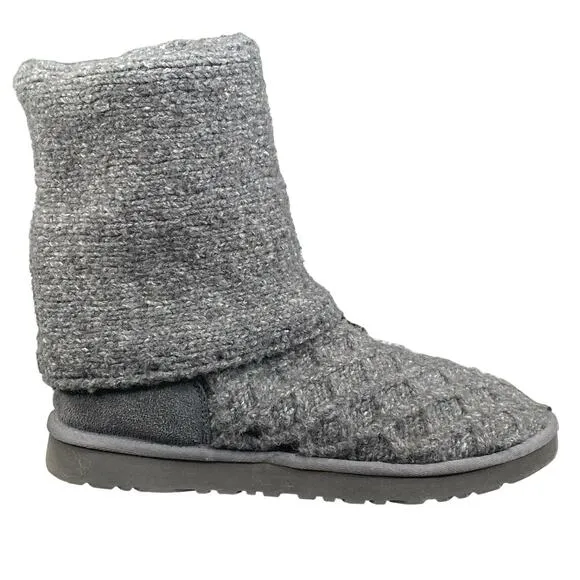 UGG Women’s Cardy Lattice Grey Knit Pull On Winter Boots Size US 10