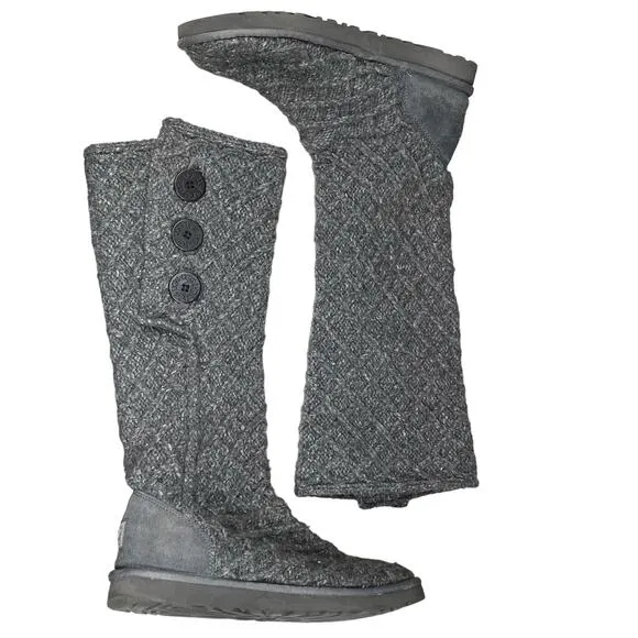 UGG Women’s Cardy Lattice Grey Knit Pull On Winter Boots Size US 10