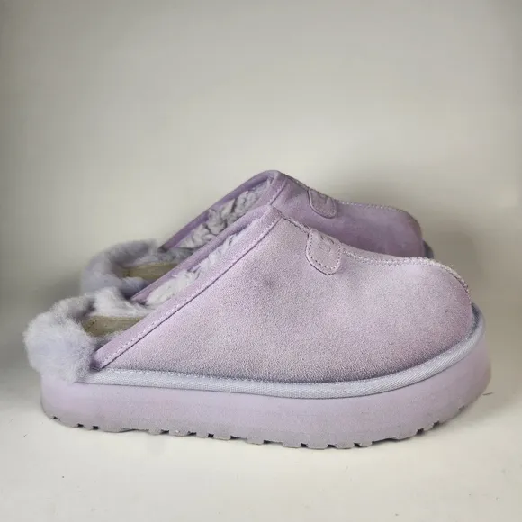 UGG Womens Discoquette Slipper 7 Purple Leather Shearling House Shoes Cozy Clogs