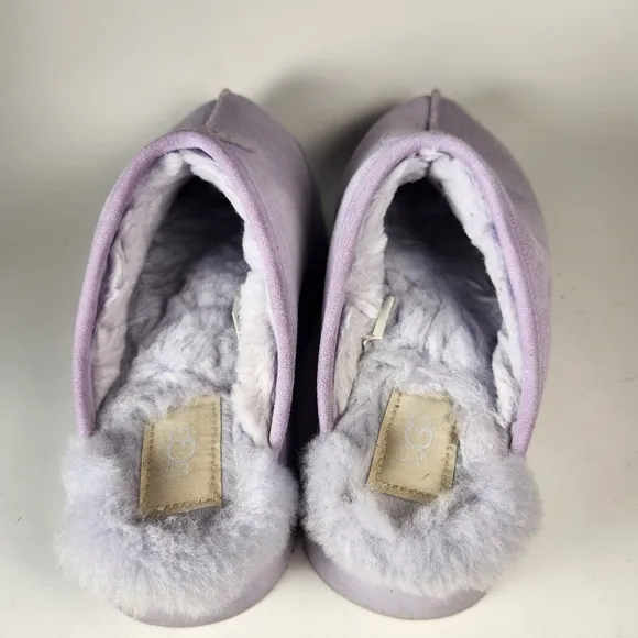 UGG Womens Discoquette Slipper 7 Purple Leather Shearling House Shoes Cozy Clogs