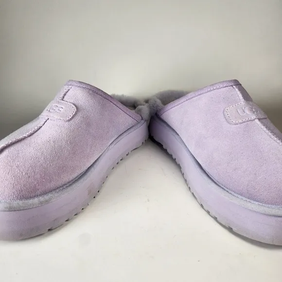 UGG Womens Discoquette Slipper 7 Purple Leather Shearling House Shoes Cozy Clogs