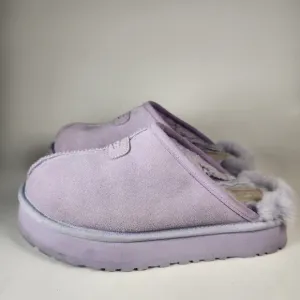 UGG Womens Discoquette Slipper 7 Purple Leather Shearling House Shoes Cozy Clogs