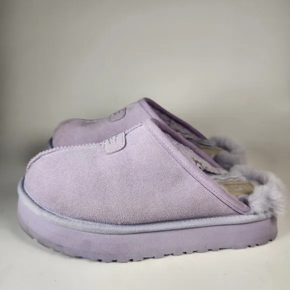 UGG Womens Discoquette Slipper 7 Purple Leather Shearling House Shoes Cozy Clogs