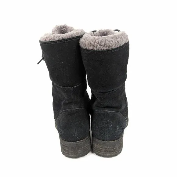 Ugg Womens Shoes Gradin Combat Black Suede Gray Shearling Lining Boot Size 6.5