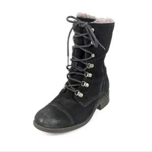 Ugg Womens Shoes Gradin Combat Black Suede Gray Shearling Lining Boot Size 6.5