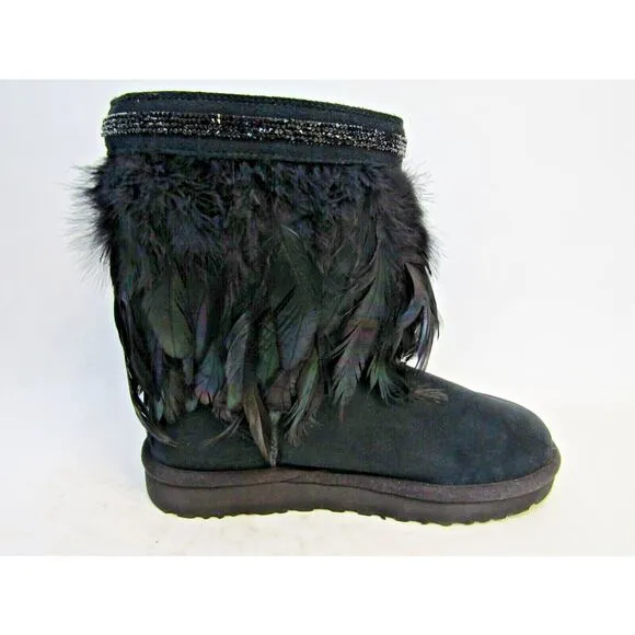 UGG Womens Size 9 M Black Suede Peacock Sheep Fur Lined Boots 1015562