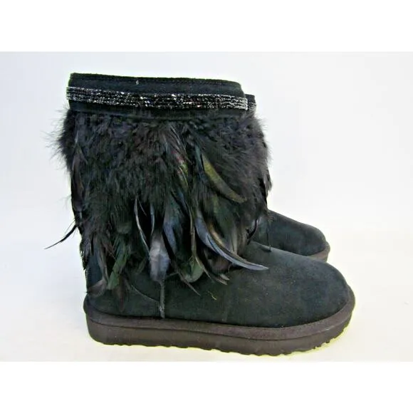 UGG Womens Size 9 M Black Suede Peacock Sheep Fur Lined Boots 1015562