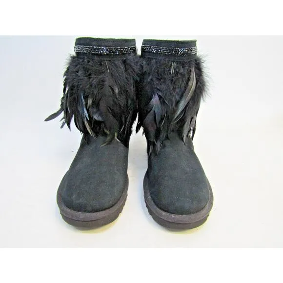 UGG Womens Size 9 M Black Suede Peacock Sheep Fur Lined Boots 1015562