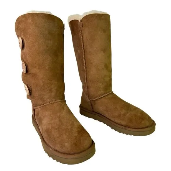 UGG Women's Tan Bailey Button Triplet Sheepskin Winter Boots 7