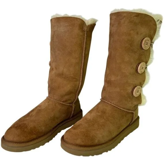 UGG Women's Tan Bailey Button Triplet Sheepskin Winter Boots 7