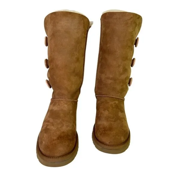 UGG Women's Tan Bailey Button Triplet Sheepskin Winter Boots 7