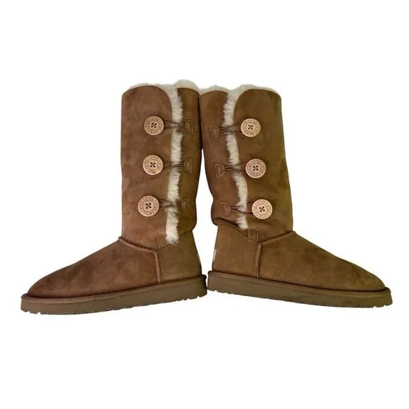 UGG Women's Tan Bailey Button Triplet Sheepskin Winter Boots 7
