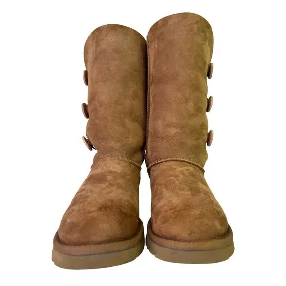 UGG Women's Tan Bailey Button Triplet Sheepskin Winter Boots 7