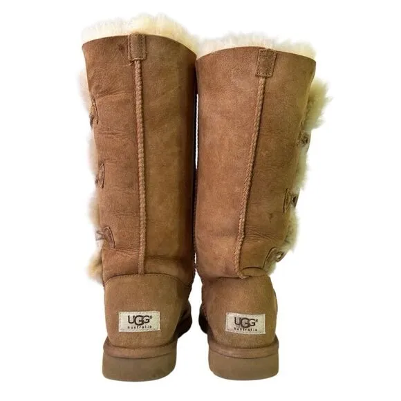 UGG Women's Tan Bailey Button Triplet Sheepskin Winter Boots 7
