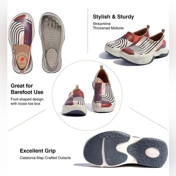UIN Women's Walking Shoes Slip On Lightweight Wide Toe Sneaker (Collage Track)