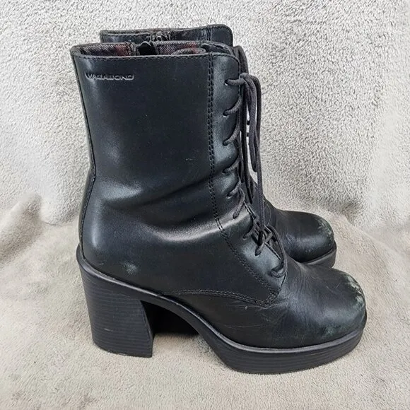 Vagabond Shoes Womens Size EU 37 US 6.5 Black Leather Lace Up Combat Boots *Read