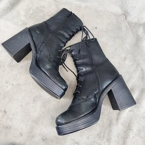 Vagabond Shoes Womens Size EU 37 US 6.5 Black Leather Lace Up Combat Boots *Read