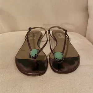 Valentino Garavani bronze/gold and green jeweled sandals