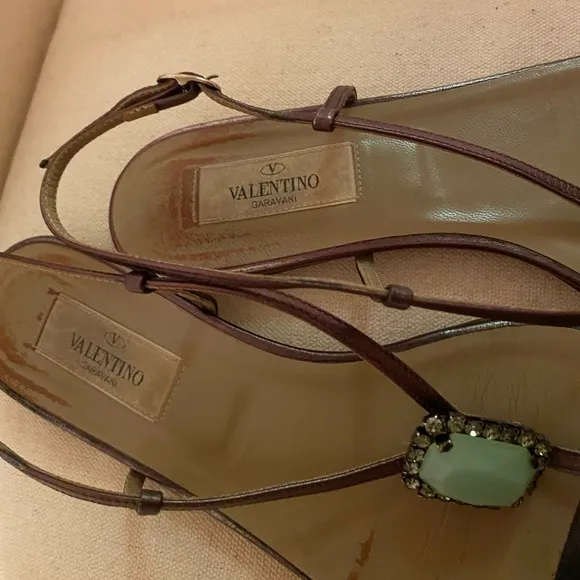Valentino Garavani bronze/gold and green jeweled sandals