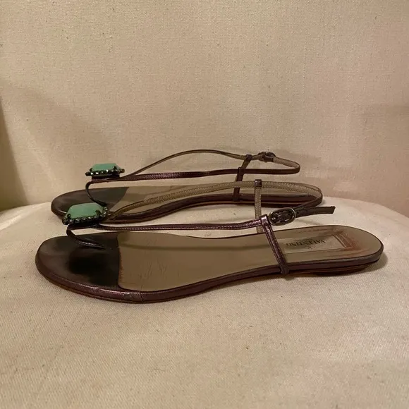 Valentino Garavani bronze/gold and green jeweled sandals