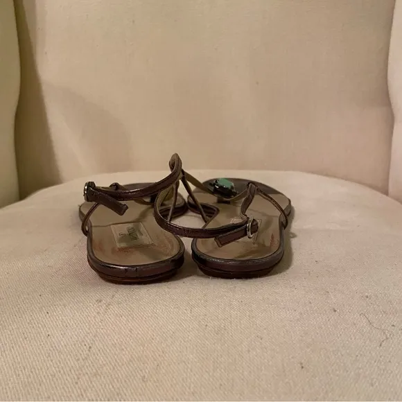 Valentino Garavani bronze/gold and green jeweled sandals