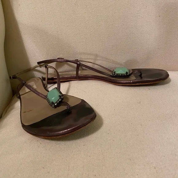 Valentino Garavani bronze/gold and green jeweled sandals