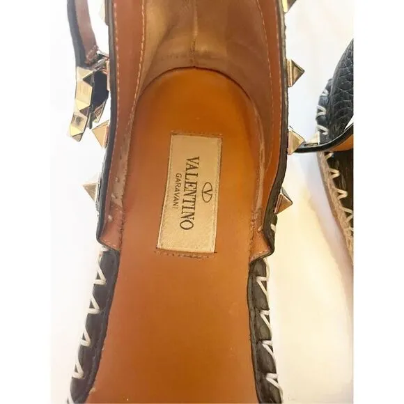 Valentino Garavani Rockstud Double Grainy Calfskin Espadrille Black 39