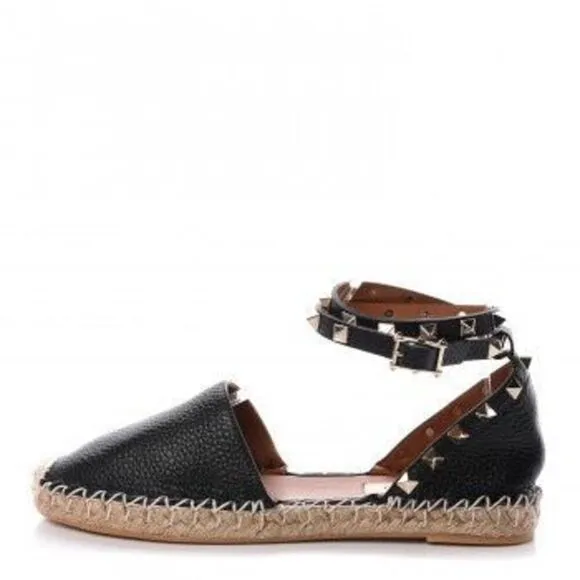 Valentino Garavani Rockstud Double Grainy Calfskin Espadrille Black 39