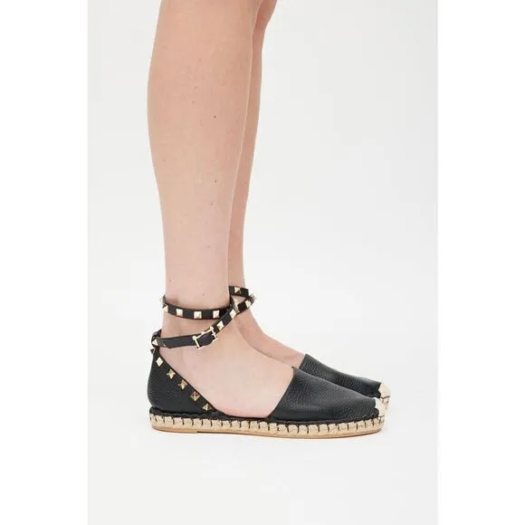 Valentino Garavani Rockstud Double Grainy Calfskin Espadrille Black 39