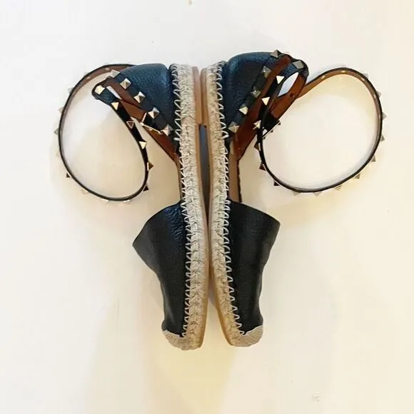Valentino Garavani Rockstud Double Grainy Calfskin Espadrille Black 39