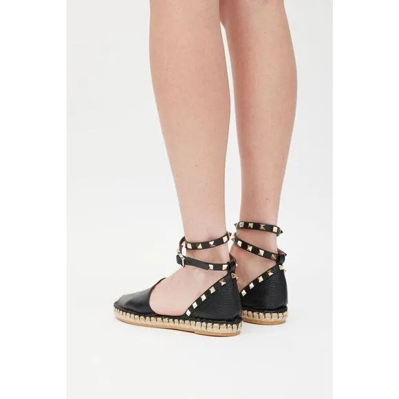 Valentino Garavani Rockstud Double Grainy Calfskin Espadrille Black 39