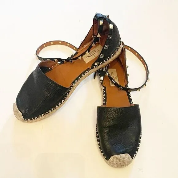 Valentino Garavani Rockstud Double Grainy Calfskin Espadrille Black 39